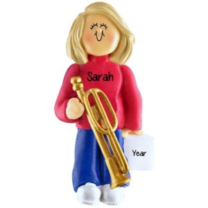 GIRL Playing TROMBONE Band Personalized Ornament BLONDE