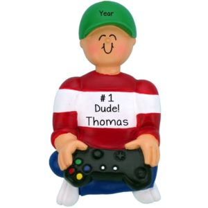 Personalized #1 DUDE Gamer Boy Christmas Ornament