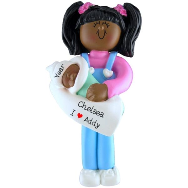 AFRICAN AMERICAN Girl Holding Doll Personalized Ornament