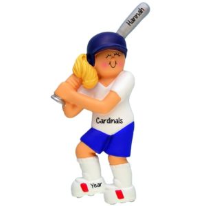 Softball Player Holding Silver Bat Personalized Ornament BLONDE