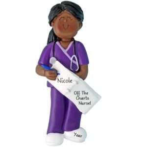 Nurse Wearing PURPLE Scrubs Ornament AFRICAN AMERICAN Female