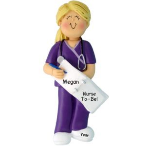 Image of Student Nurse Wearing PURPLE Scrubs Ornament BLONDE