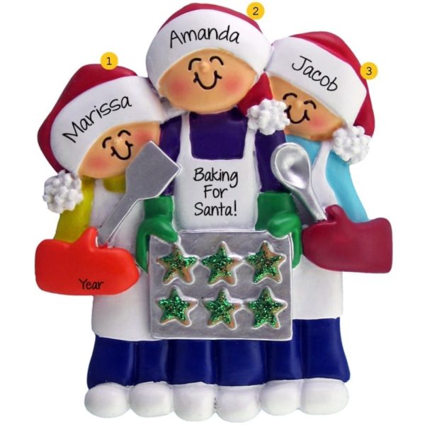 Personalized Mom + 2 Kids Baking Christmas Cookies Ornament