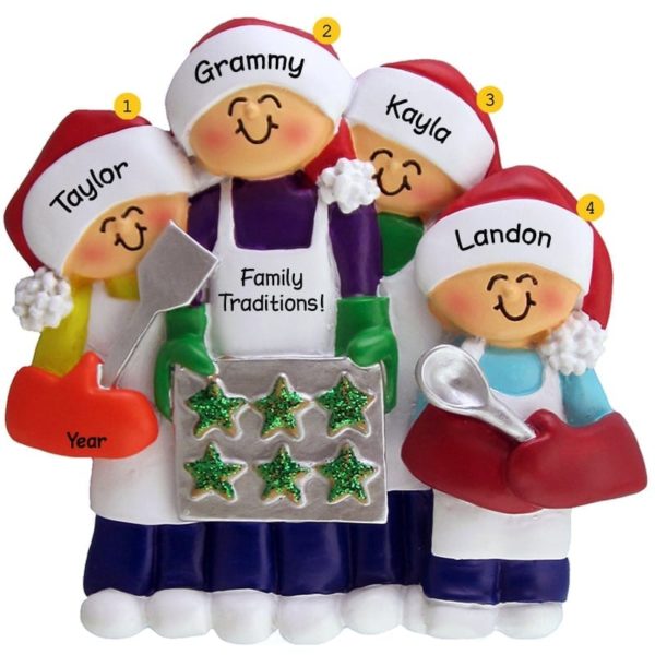 Image of Grandma + 3 Grandkids Baking Christmas Cookies Ornament