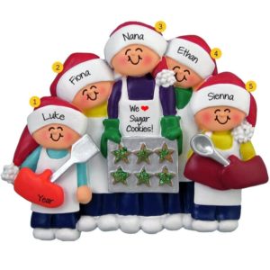 Image of Grandma + 4 Grandkids Baking Christmas Cookies Ornament