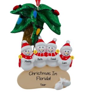 Personalized Tropical Beach Snowmen Family Of 4 Ornament