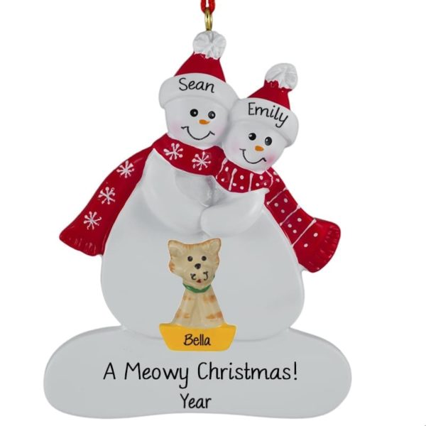 Personalized Snow Couple With CAT RED Scarves Ornament
