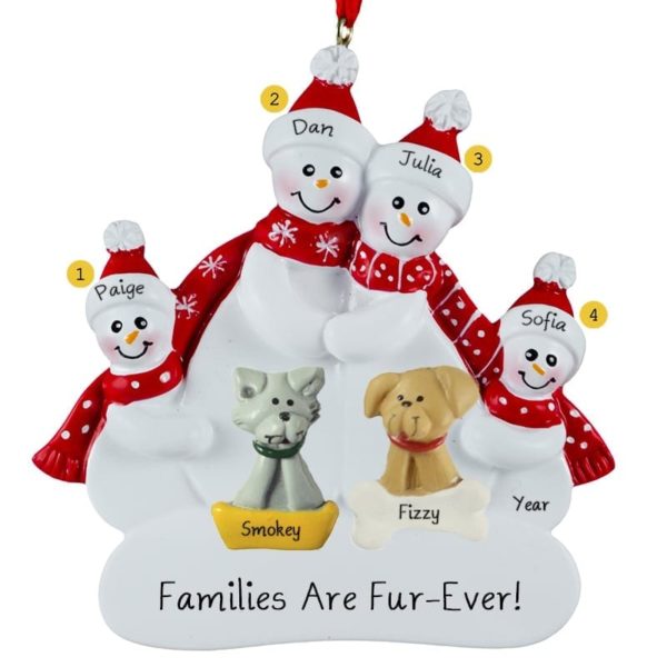 Image of Snow Family Of 4 With CAT + DOG Ornament