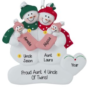Aunt & Uncle Holding TWIN GIRLS Snow Couple Ornament