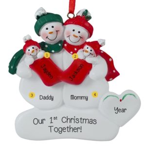 1st Christmas Together Parents Holding Twins RED Blankets Ornament