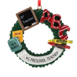 Pre School Teacher ABC Wreath Christmas Gift Ornament