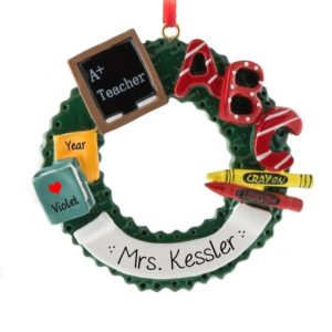Teacher ABC Wreath With Banner Gift Ornament