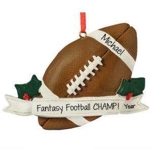 Personalized Fantasy Football Champ Ball On Banner Ornament