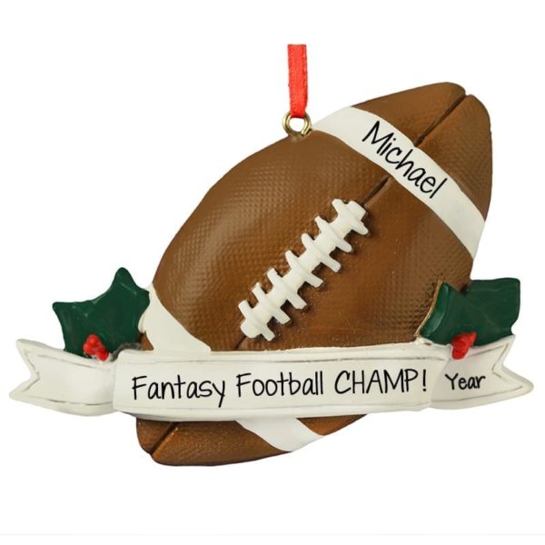 Personalized Fantasy Football Champ Ball On Banner Ornament