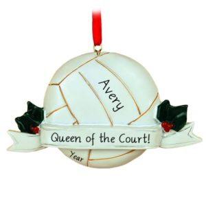 Volleyball On Banner With Holly Sprigs Personalized Ornament