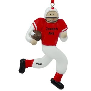 Football Player Running With Ball RED & WHITE Uniform Ornament