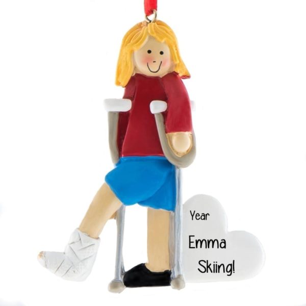 GIRL With Broken LEG On Crutches Ornament BLONDE