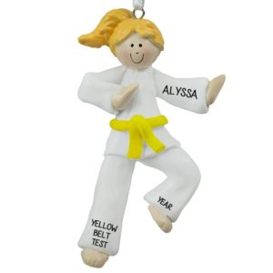 Image of Karate GIRL YELLOW Belt Personalized Ornament BLONDE