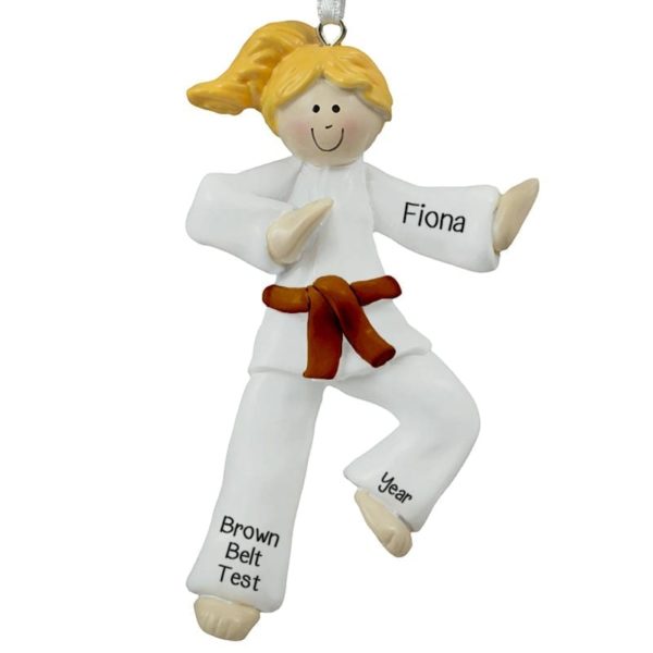 Karate GIRL BROWN Belt Personalized Ornament BLONDE