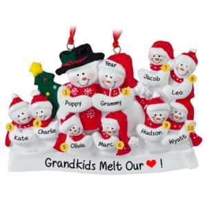 Image of Personalized Snow Family Of 10 Red Scarves Ornament