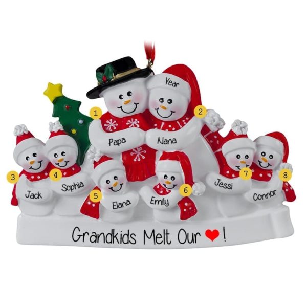Grandparents + 6 Grandkid SnowFamily Ornament