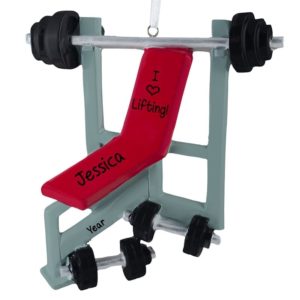Image of Weight Lifting Bench Barbell And Hand Weights Ornament