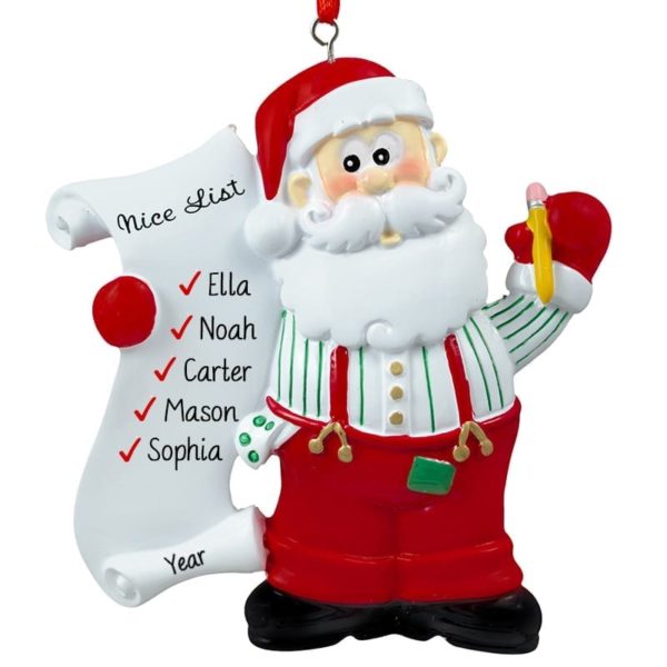 Image of Santa Holding Pencil Checking 5 Names On Nice List Ornament