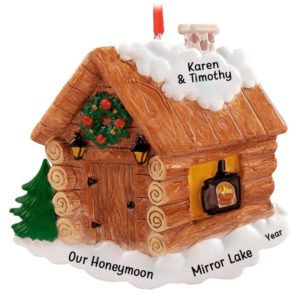 Our Honeymoon Log Cabin Personalized Ornament