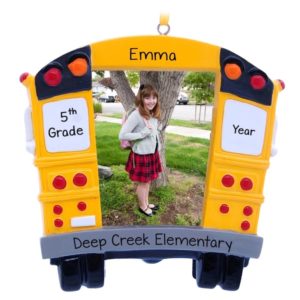Image of School Bus Photo Frame Hanging Christmas Ornament
