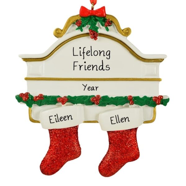 2  Lifelong Friends Glittered Stockings On Mantle Ornament