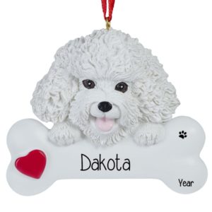 Personalized BICHON Dog On BONE With Heart Ornament