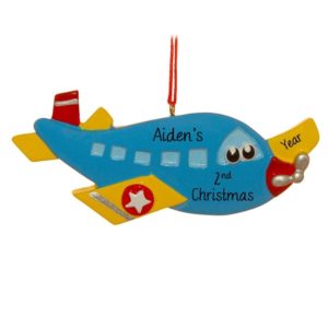 Boy's 2ND Christmas Airplane With Cartoon Eyes Ornament