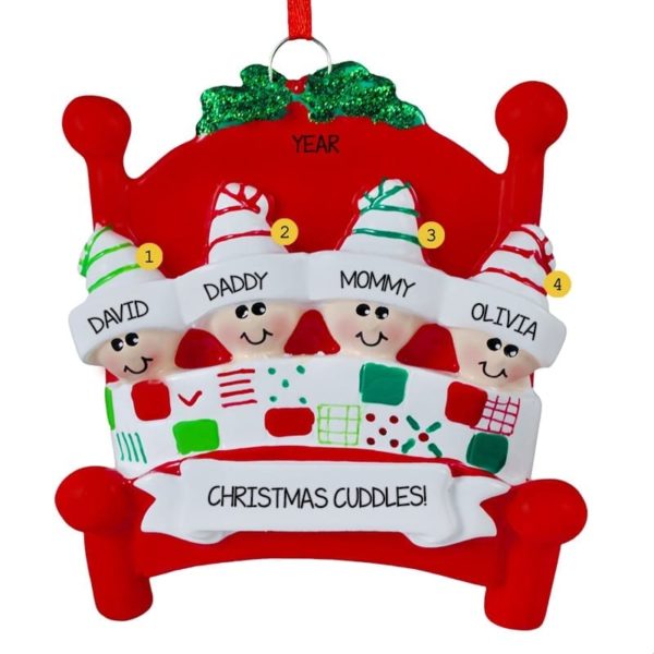 Personalized Bed Family Of 4 Christmas Quilt Ornament