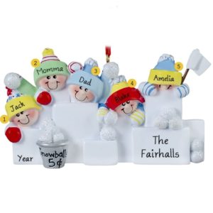 Family Of 5 Snowball Fight Christmas Ornament