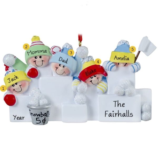 Family Of 5 Snowball Fight Christmas Ornament