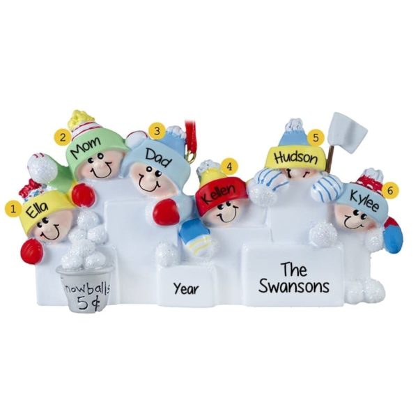 Family Or Group Of 6 Having Snowball Fight Ornament