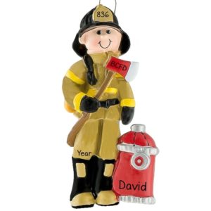 Firefighter With Axe & Hydrant Ornament