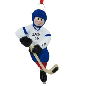 Image of Hockey Player BLUE Uniform Personalized Ornament