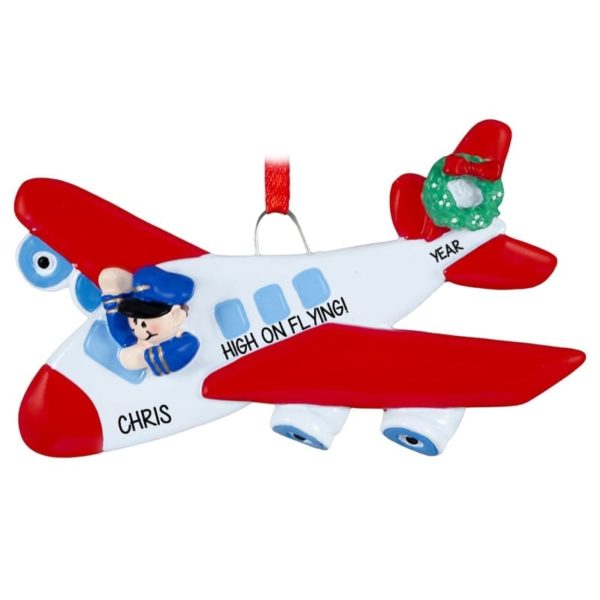 Ornament For Pilot Flying Red Airplane Personalized