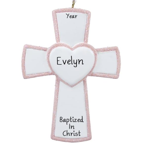 Personalized Baptism PINK Cross Keepsake Ornament