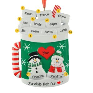 Grandparents + 10 Grandkids Christmas Mug Ornament