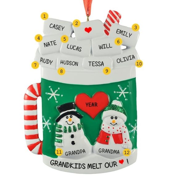 Grandparents + 9 Grandkids Christmas Mug Ornament