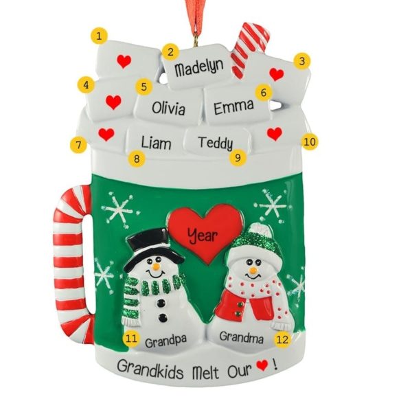 Grandparents + 5 Grandkids Christmas Mug Ornament