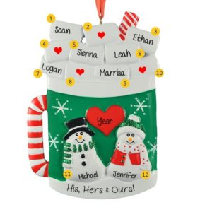 Image of Personalized Parents + 6 Children Mug With Marshmallows Ornament