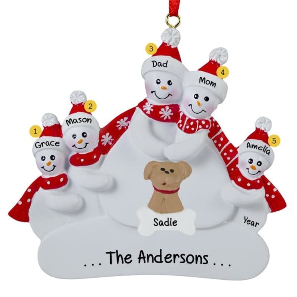 Snow Family Of 5 With DOG Ornament
