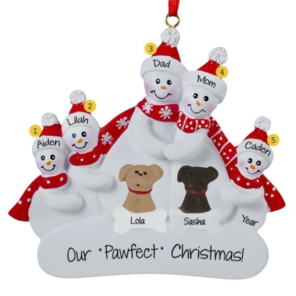 Snow Family Of 5 With 2 DOGS Ornament
