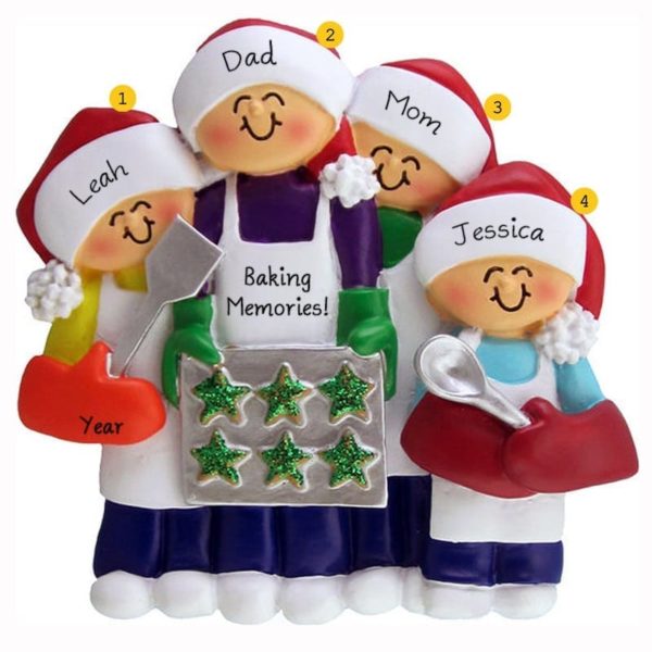 Personalized Family Of 4 Baking Christmas Cookies Ornament