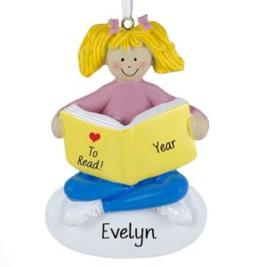 Personalized Girl Reading A Book Ornament BLONDE