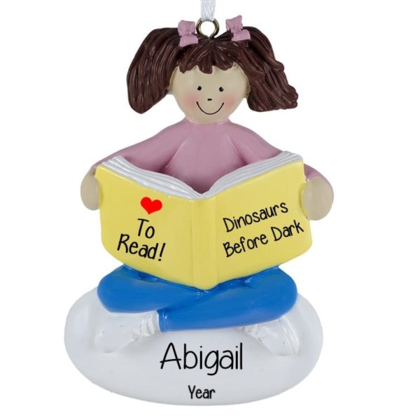Personalized Girl Reading A Book Ornament BRUNETTE