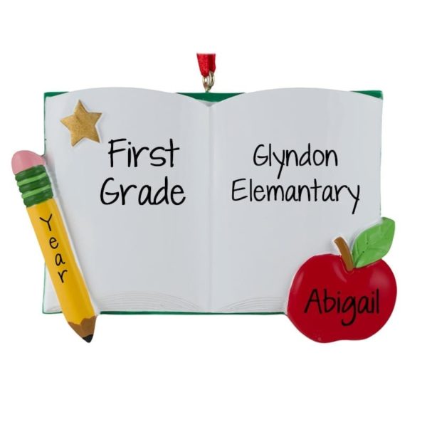 Image of First Grade Book Apple & Pencil Personalized Ornament